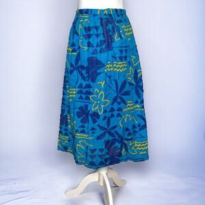 Vintage 80s Liz Claiborne women's tropical blue floral pattern midi skirt SZ S